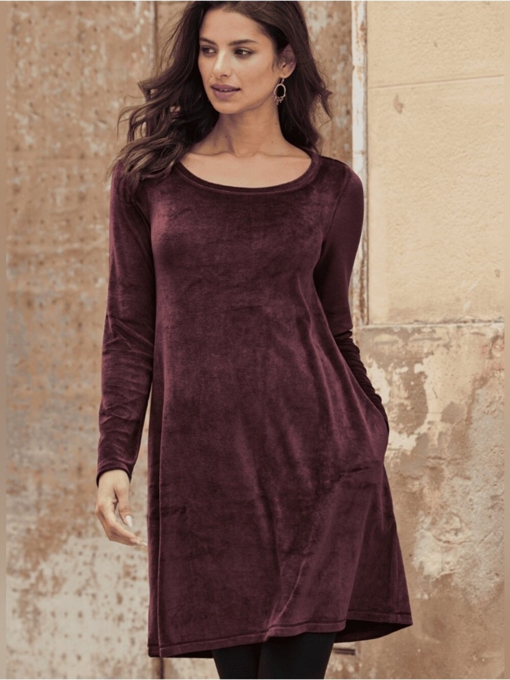 Peruvian Connection Maroon Velour Fall Holidays Soft Orla Dress XL Extra Large